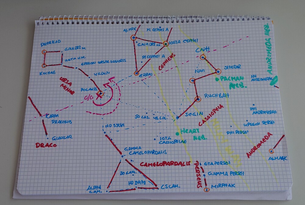 A sketch of Cassiopeia and its surrounding constellations