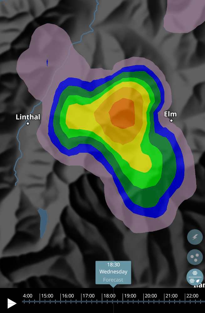 Weather radar over Elm to Linthal